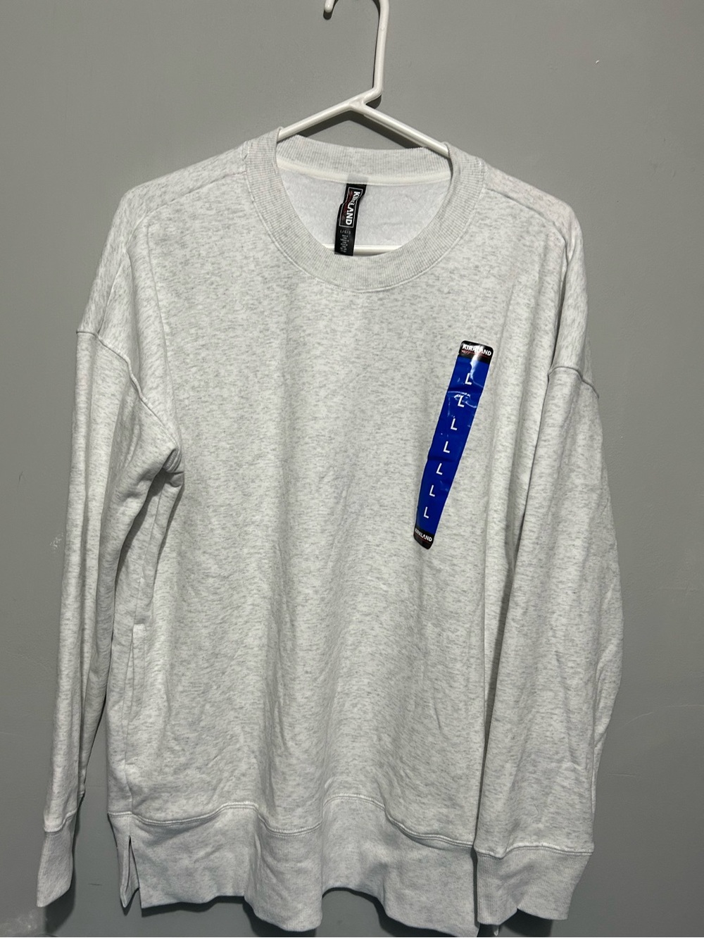 Kirklands Light Gray Crewneck Sweatshirt with Blue Size Strip